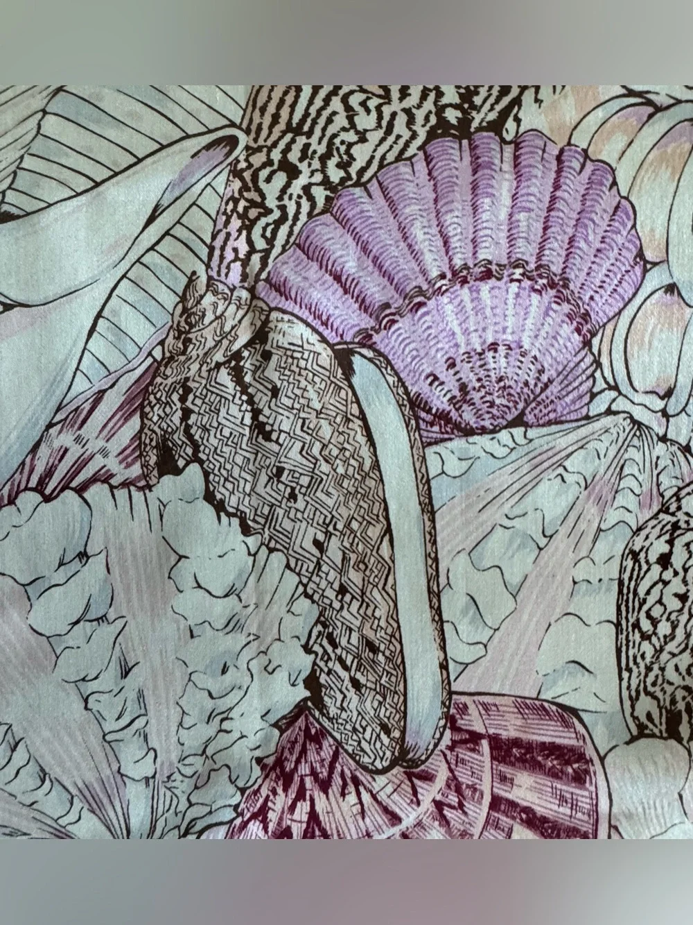 Vintage Smithsonian Institution 100% Silk Sea Shell Scarf Made in Japan